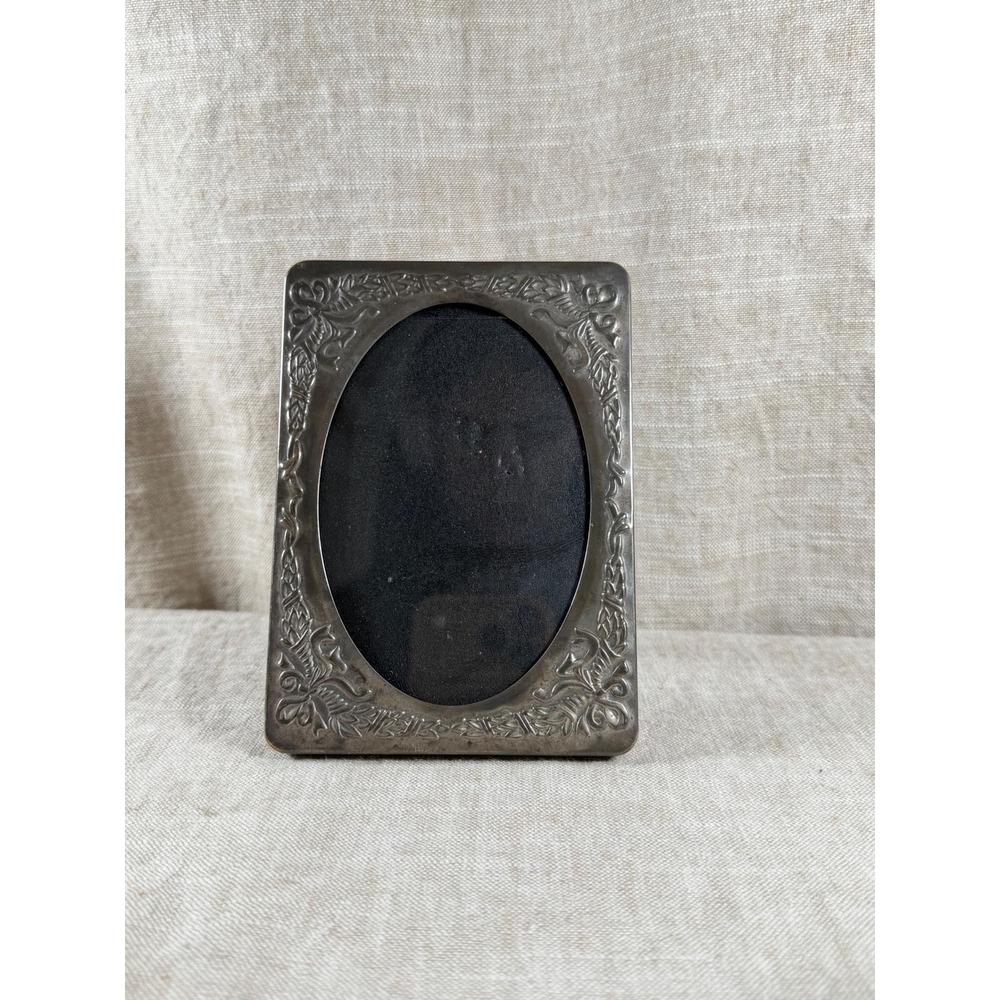 Vintage Picture Frame Good Ornate Silver Floral Oval Tabletop 3.5x5